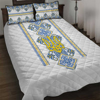 Vyshyvanka Day Quilt Bed Set Ukrainian Folk Traditions Pattern White Version
