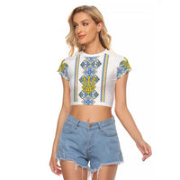 Vyshyvanka Day Raglan Cropped T Shirt Ukrainian Folk Traditions Pattern White Version