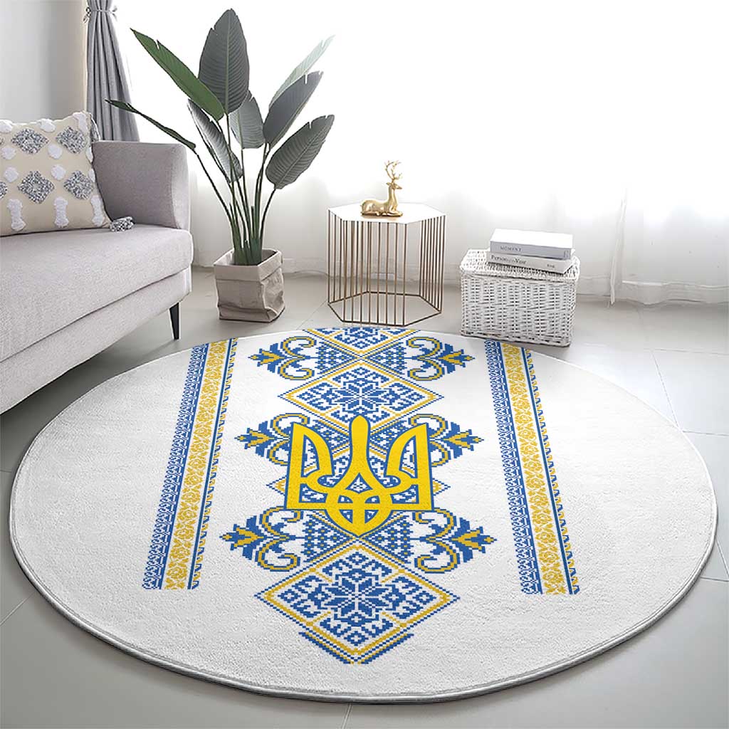 Vyshyvanka Day Round Carpet Ukrainian Folk Traditions Pattern White Version