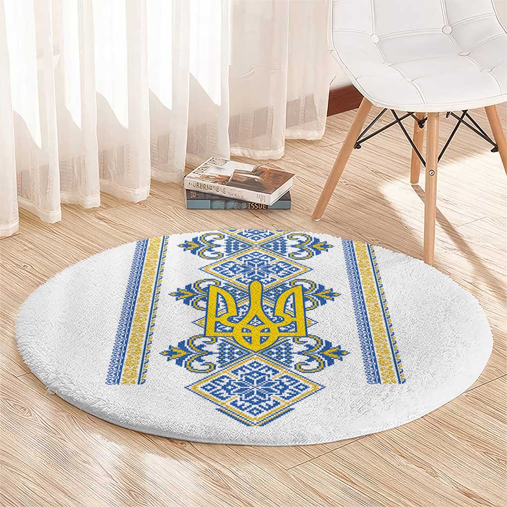 Vyshyvanka Day Round Carpet Ukrainian Folk Traditions Pattern White Version