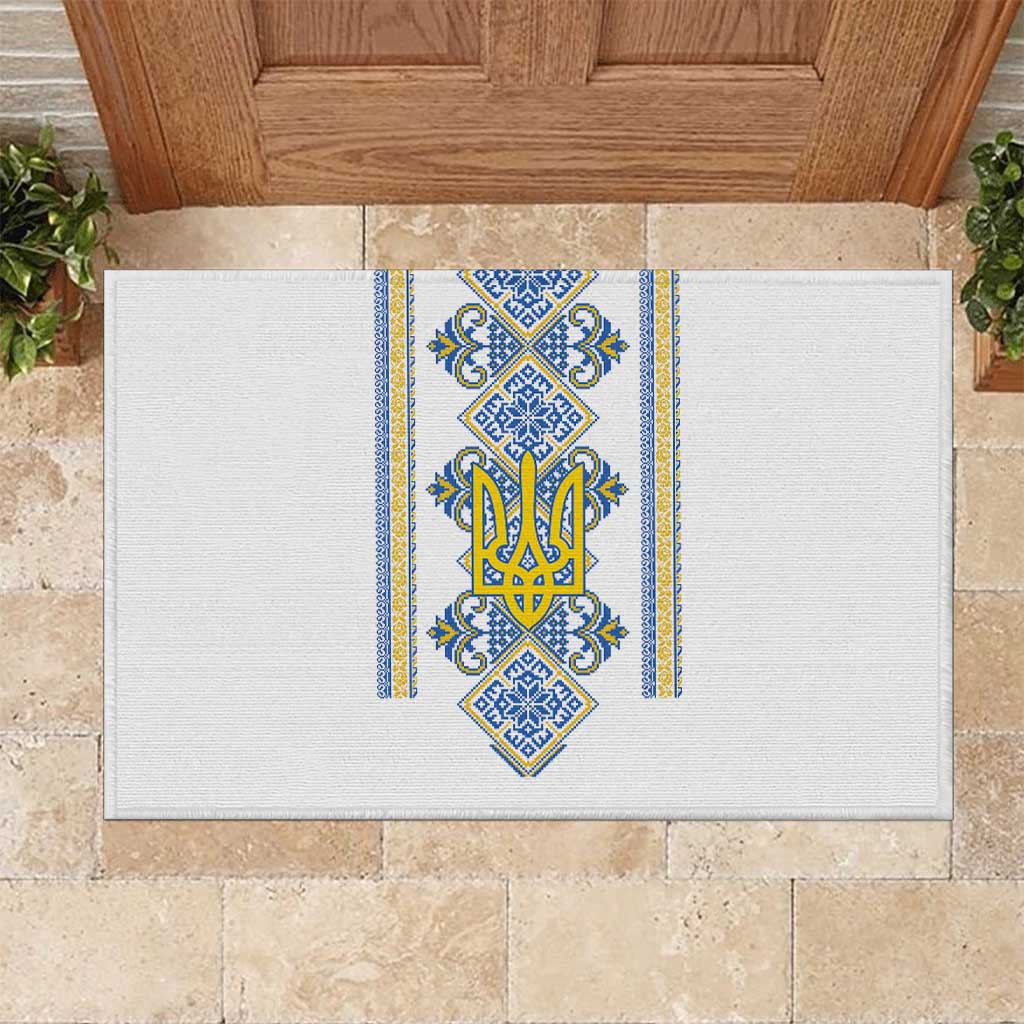 Vyshyvanka Day Rubber Doormat Ukrainian Folk Traditions Pattern White Version