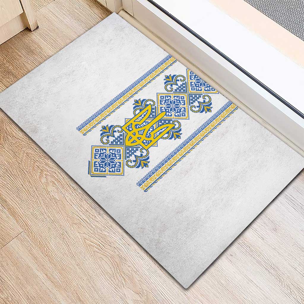 Vyshyvanka Day Rubber Doormat Ukrainian Folk Traditions Pattern White Version