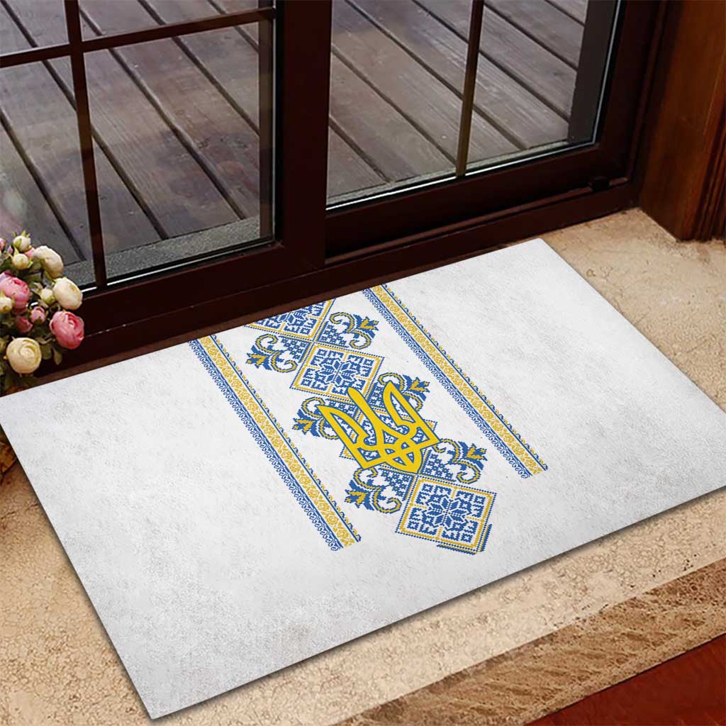 Vyshyvanka Day Rubber Doormat Ukrainian Folk Traditions Pattern White Version