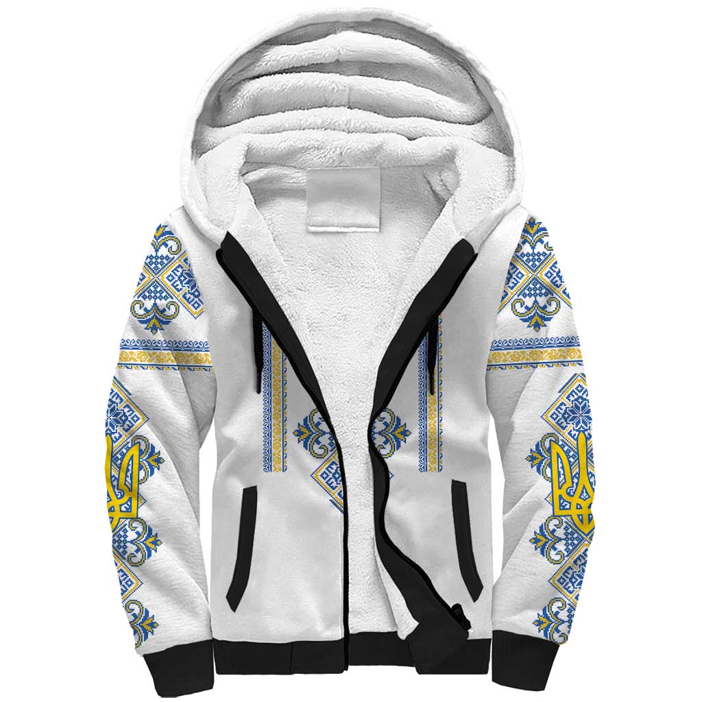 Vyshyvanka Day Sherpa Hoodie Ukrainian Folk Traditions Pattern White Version