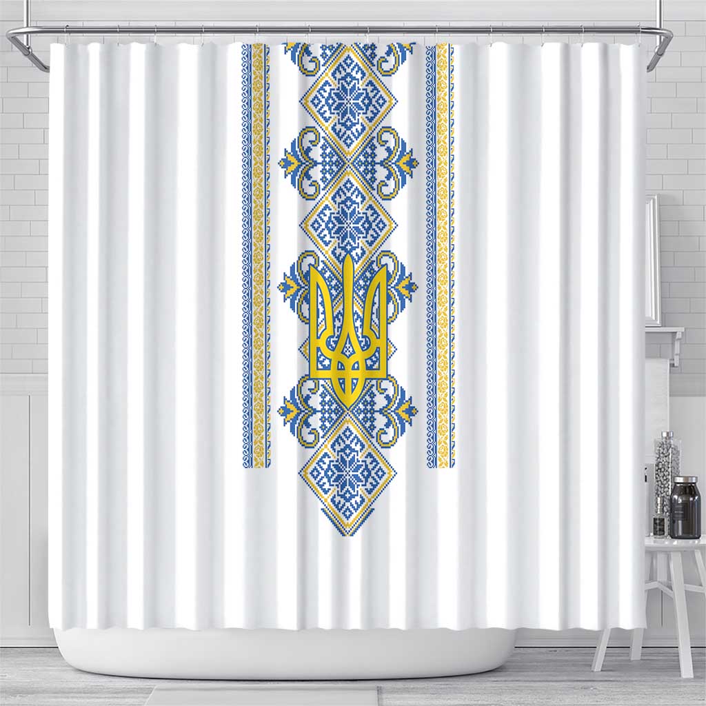 Vyshyvanka Day Shower Curtain Ukrainian Folk Traditions Pattern White Version