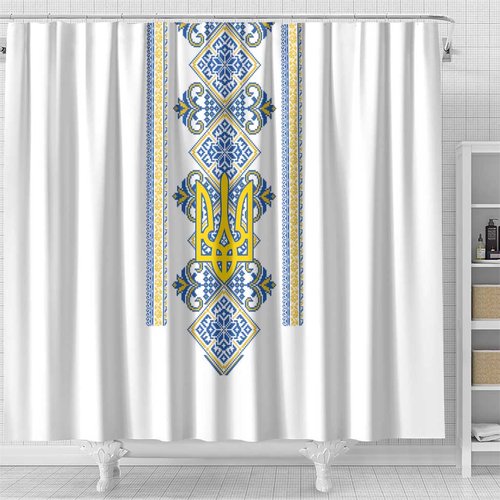 Vyshyvanka Day Shower Curtain Ukrainian Folk Traditions Pattern White Version