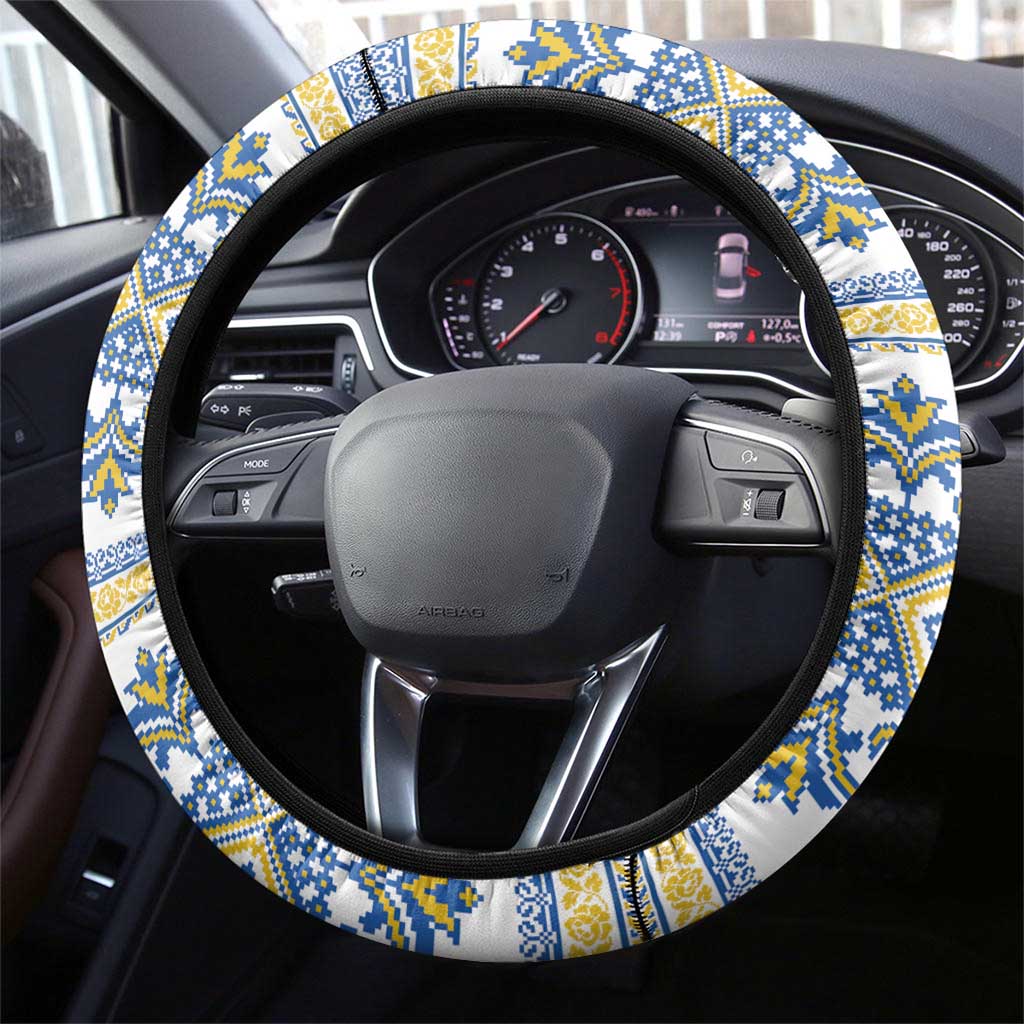 Vyshyvanka Day Steering Wheel Cover Ukrainian Folk Traditions Pattern White Version