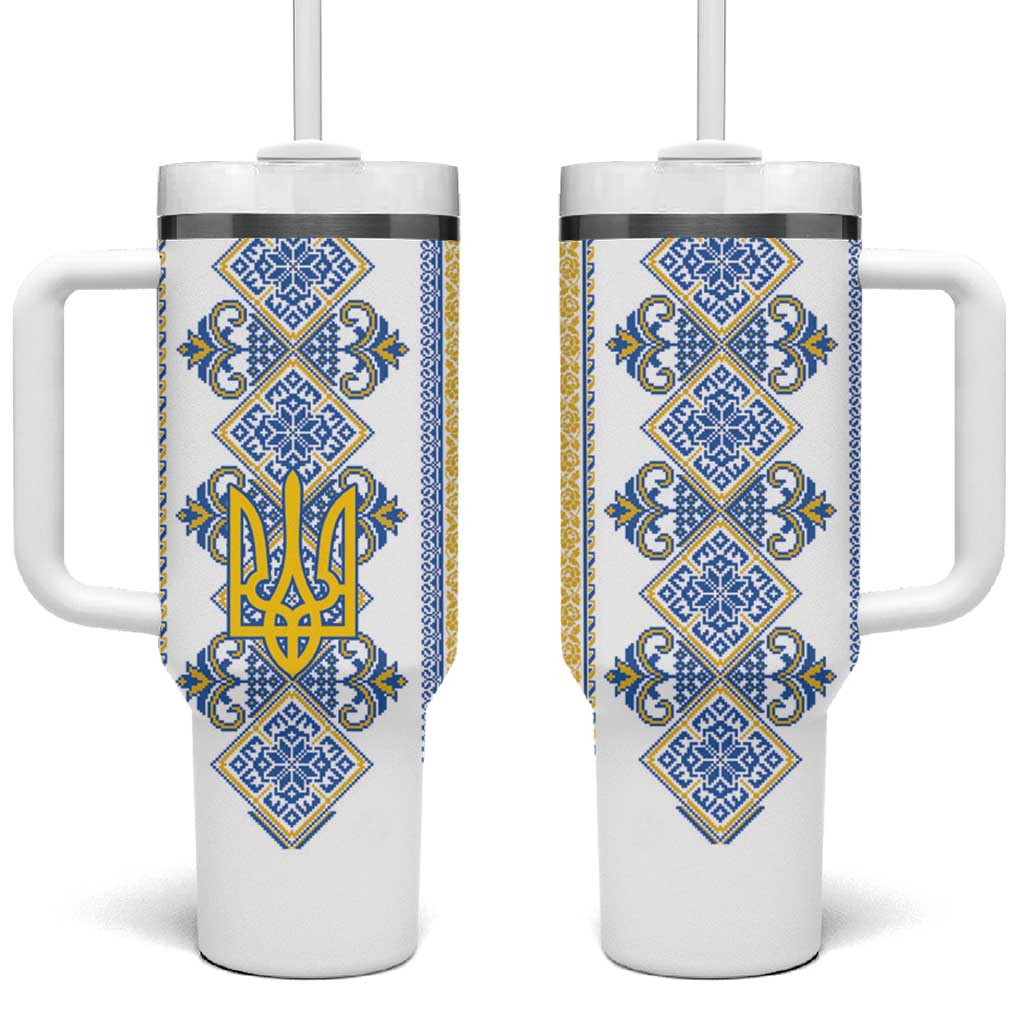 Vyshyvanka Day Tumbler With Handle Ukrainian Folk Traditions Pattern White Version