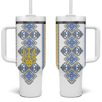 Vyshyvanka Day Tumbler With Handle Ukrainian Folk Traditions Pattern White Version