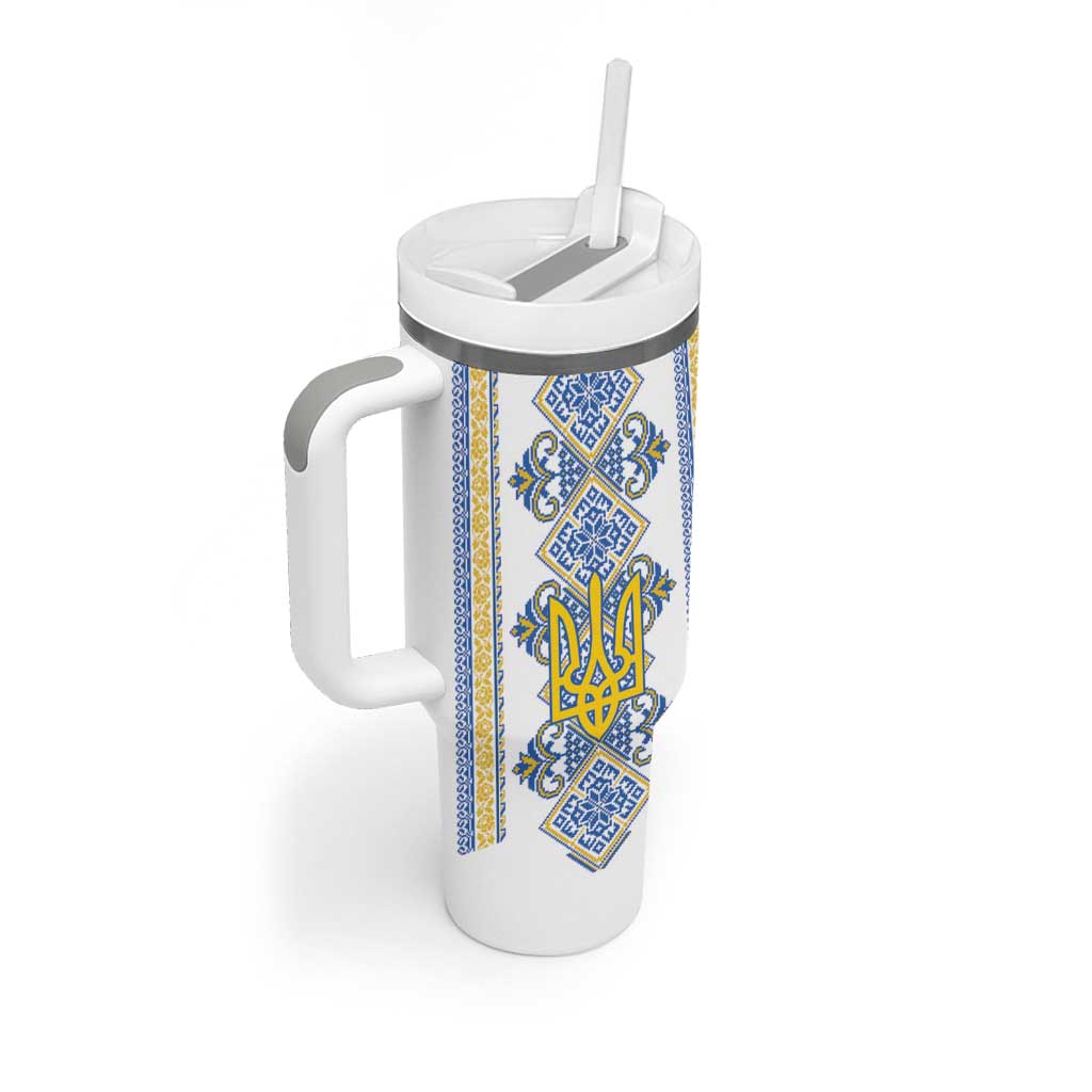 Vyshyvanka Day Tumbler With Handle Ukrainian Folk Traditions Pattern White Version