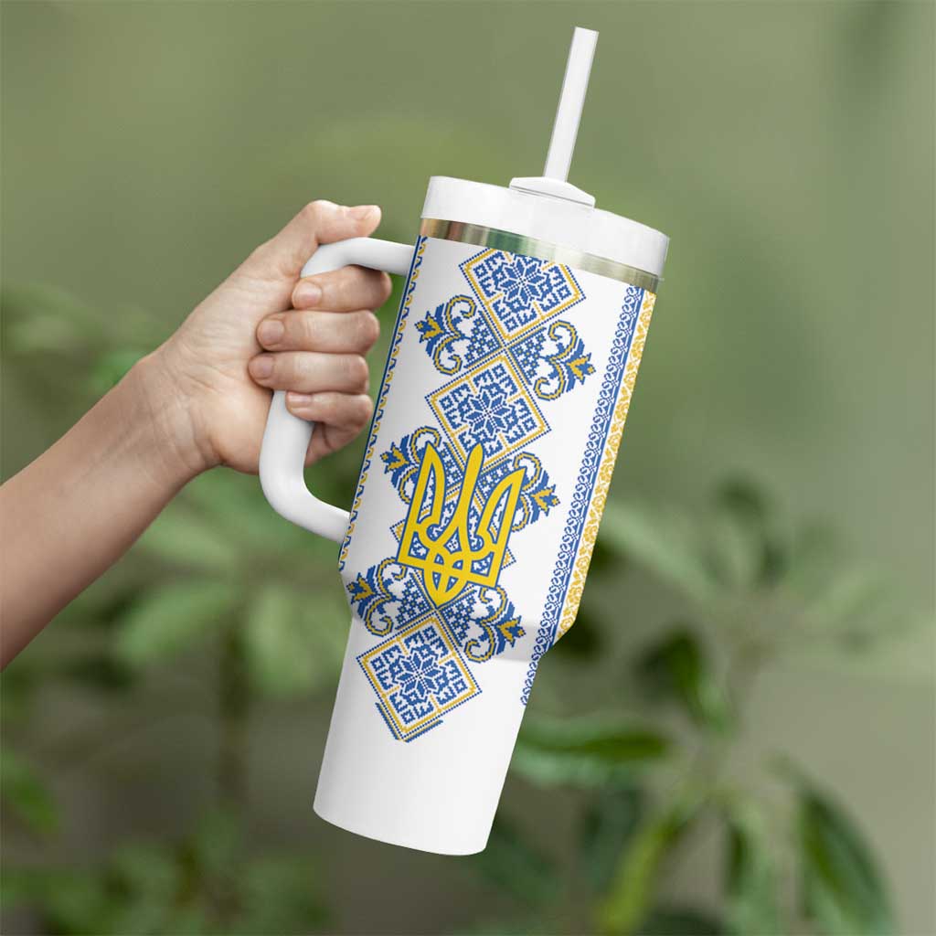 Vyshyvanka Day Tumbler With Handle Ukrainian Folk Traditions Pattern White Version
