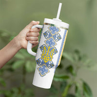 Vyshyvanka Day Tumbler With Handle Ukrainian Folk Traditions Pattern White Version
