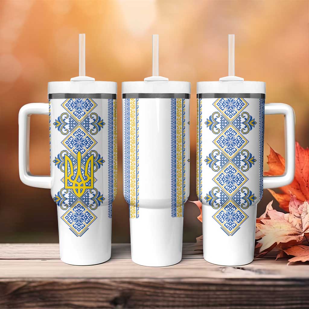 Vyshyvanka Day Tumbler With Handle Ukrainian Folk Traditions Pattern White Version