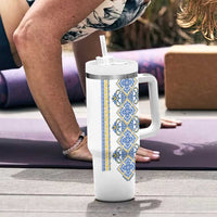 Vyshyvanka Day Tumbler With Handle Ukrainian Folk Traditions Pattern White Version