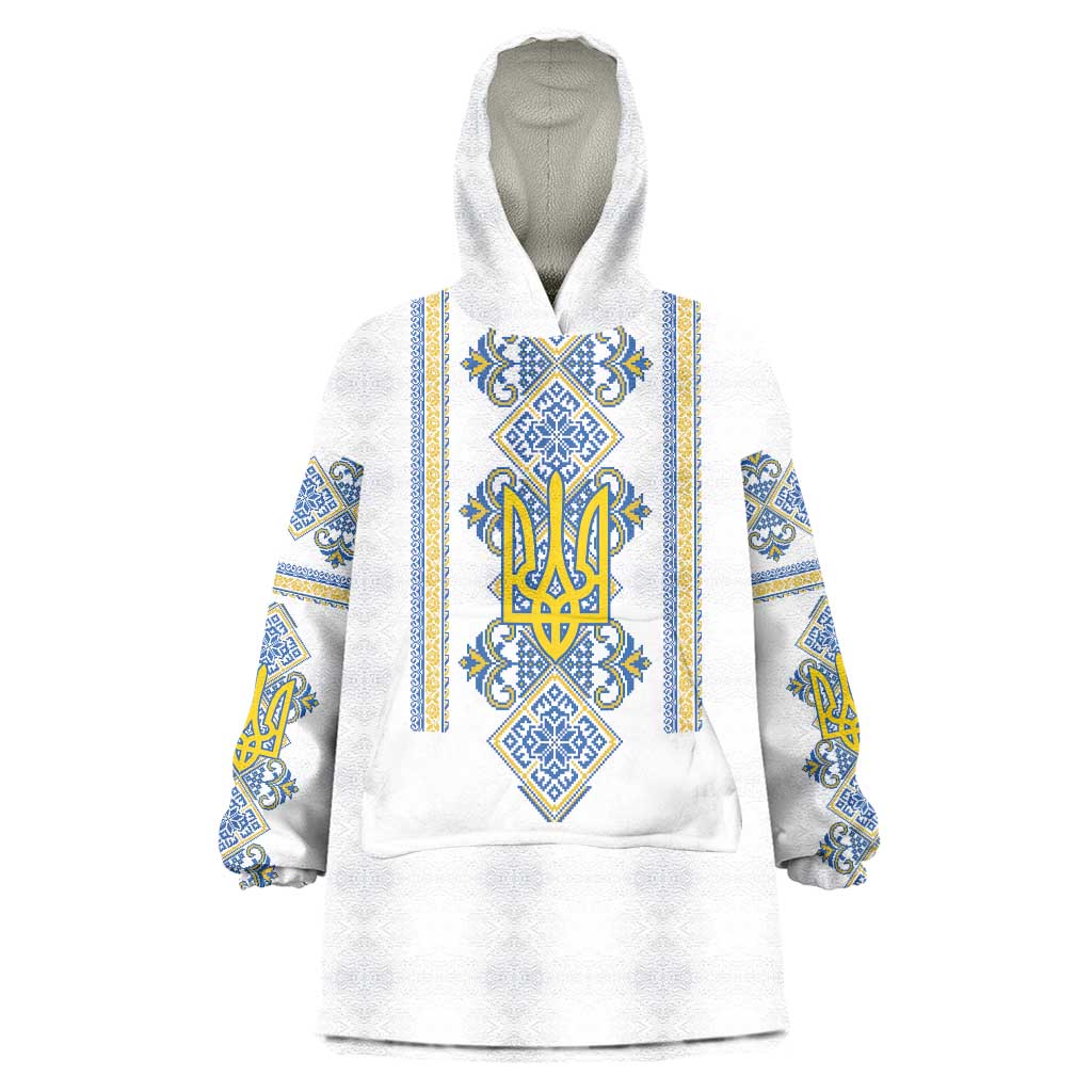 Vyshyvanka Day Wearable Blanket Hoodie Ukrainian Folk Traditions Pattern White Version