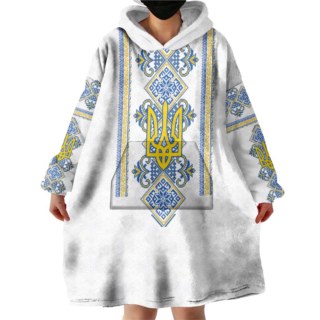 Vyshyvanka Day Wearable Blanket Hoodie Ukrainian Folk Traditions Pattern White Version