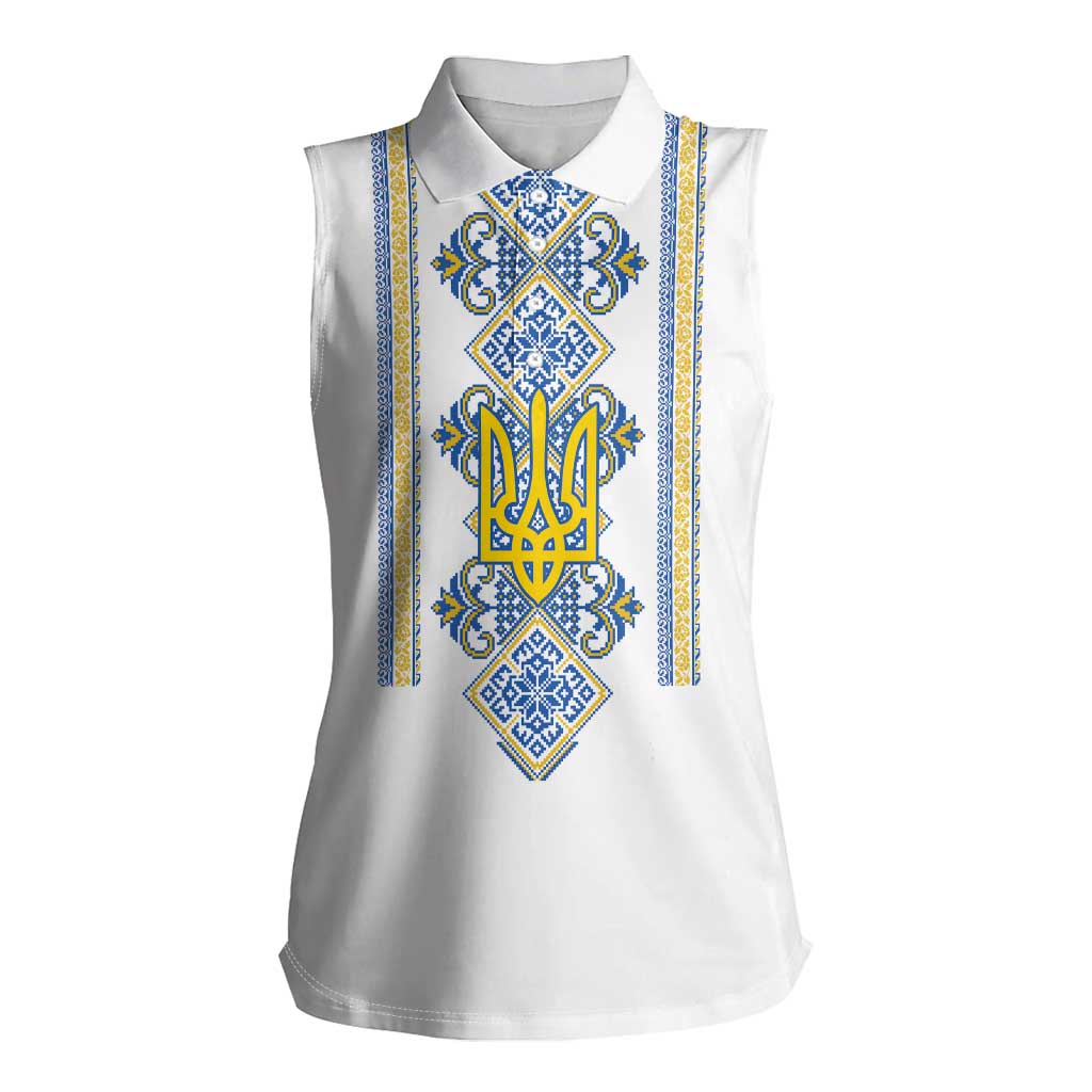 Vyshyvanka Day Women Sleeveless Polo Shirt Ukrainian Folk Traditions Pattern White Version