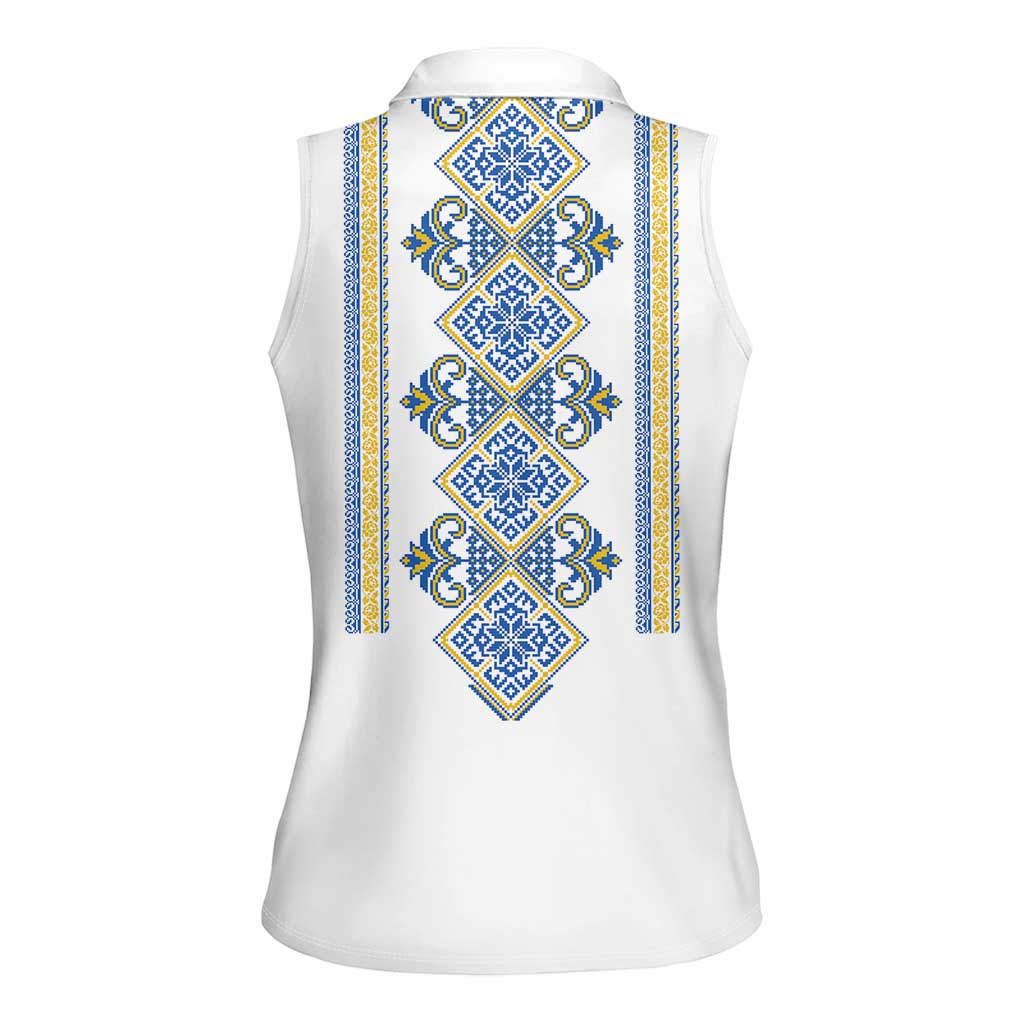 Vyshyvanka Day Women Sleeveless Polo Shirt Ukrainian Folk Traditions Pattern White Version