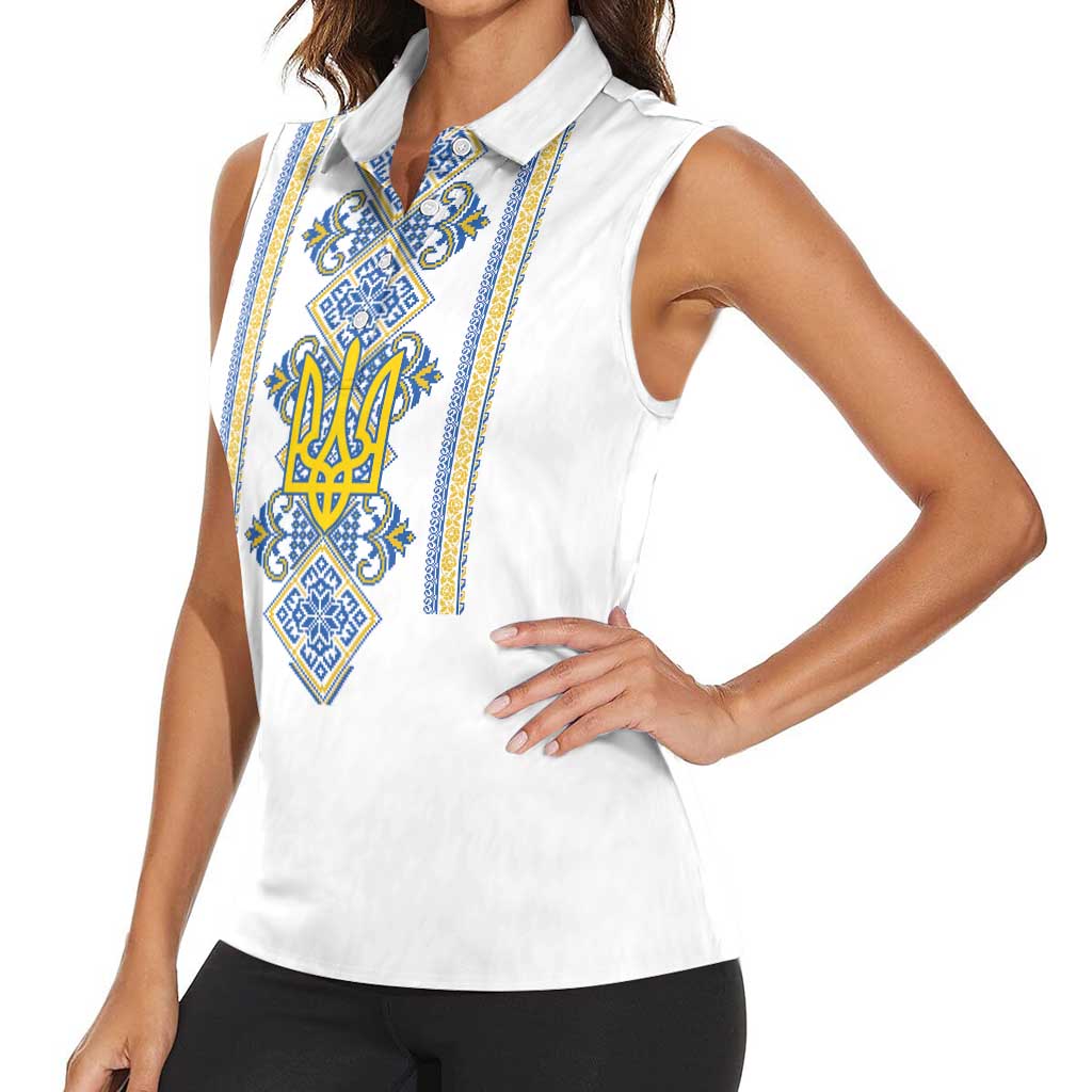 Vyshyvanka Day Women Sleeveless Polo Shirt Ukrainian Folk Traditions Pattern White Version