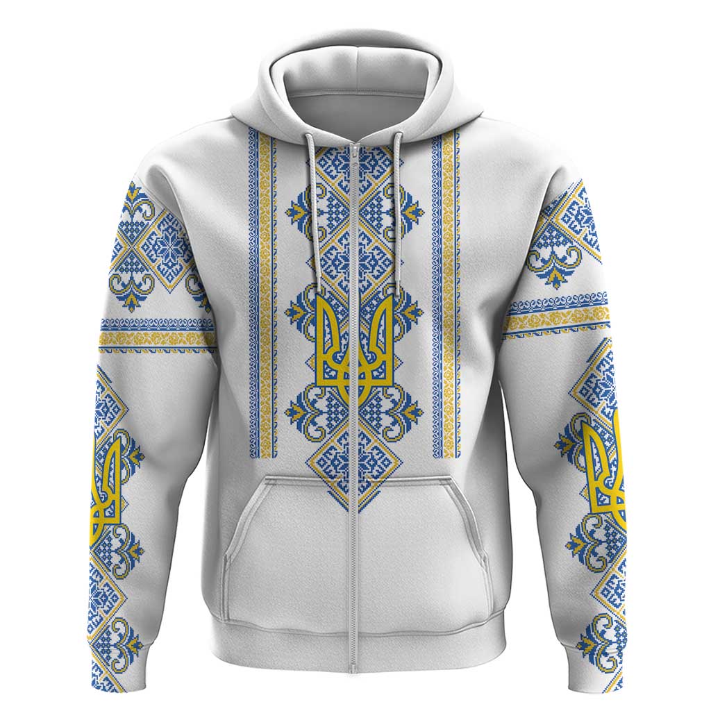 Vyshyvanka Day Zip Hoodie Ukrainian Folk Traditions Pattern White Version