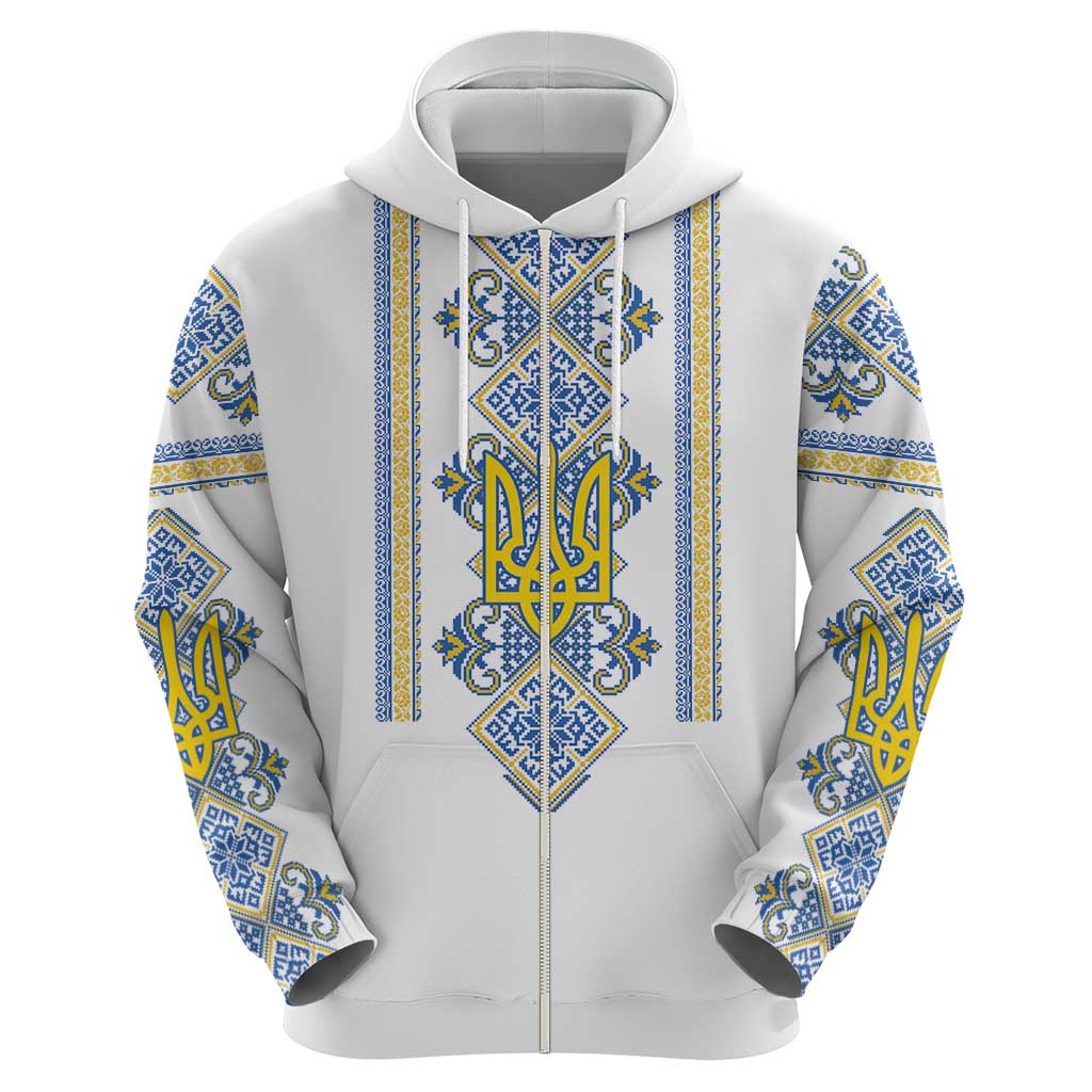 Vyshyvanka Day Zip Hoodie Ukrainian Folk Traditions Pattern White Version