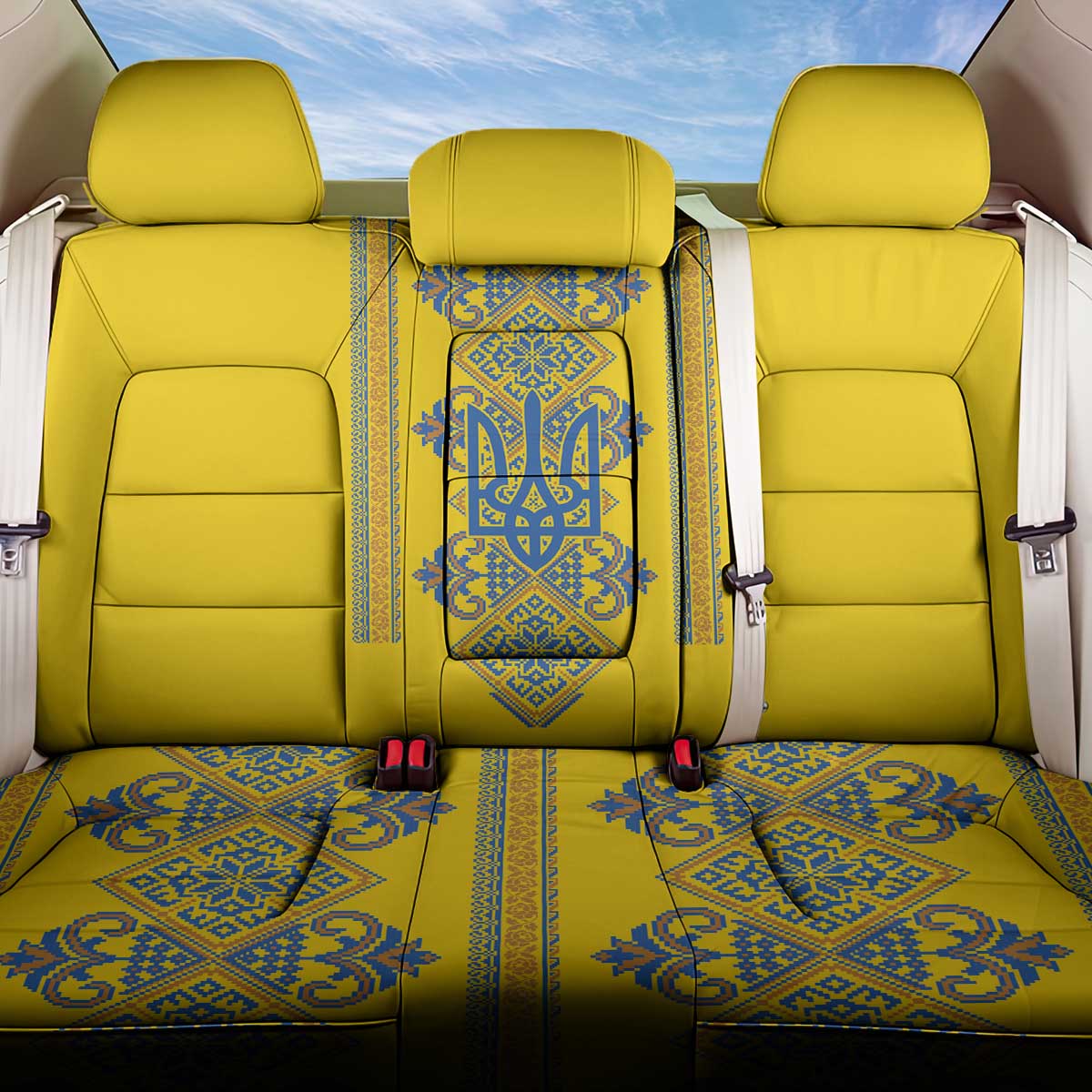 Vyshyvanka Day Back Car Seat Cover Ukrainian Folk Traditions Pattern Yellow Version