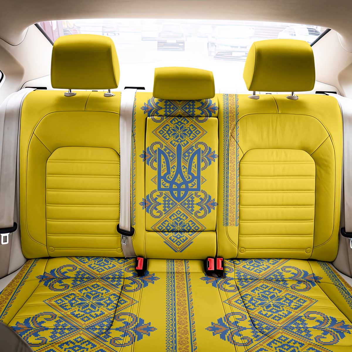 Vyshyvanka Day Back Car Seat Cover Ukrainian Folk Traditions Pattern Yellow Version