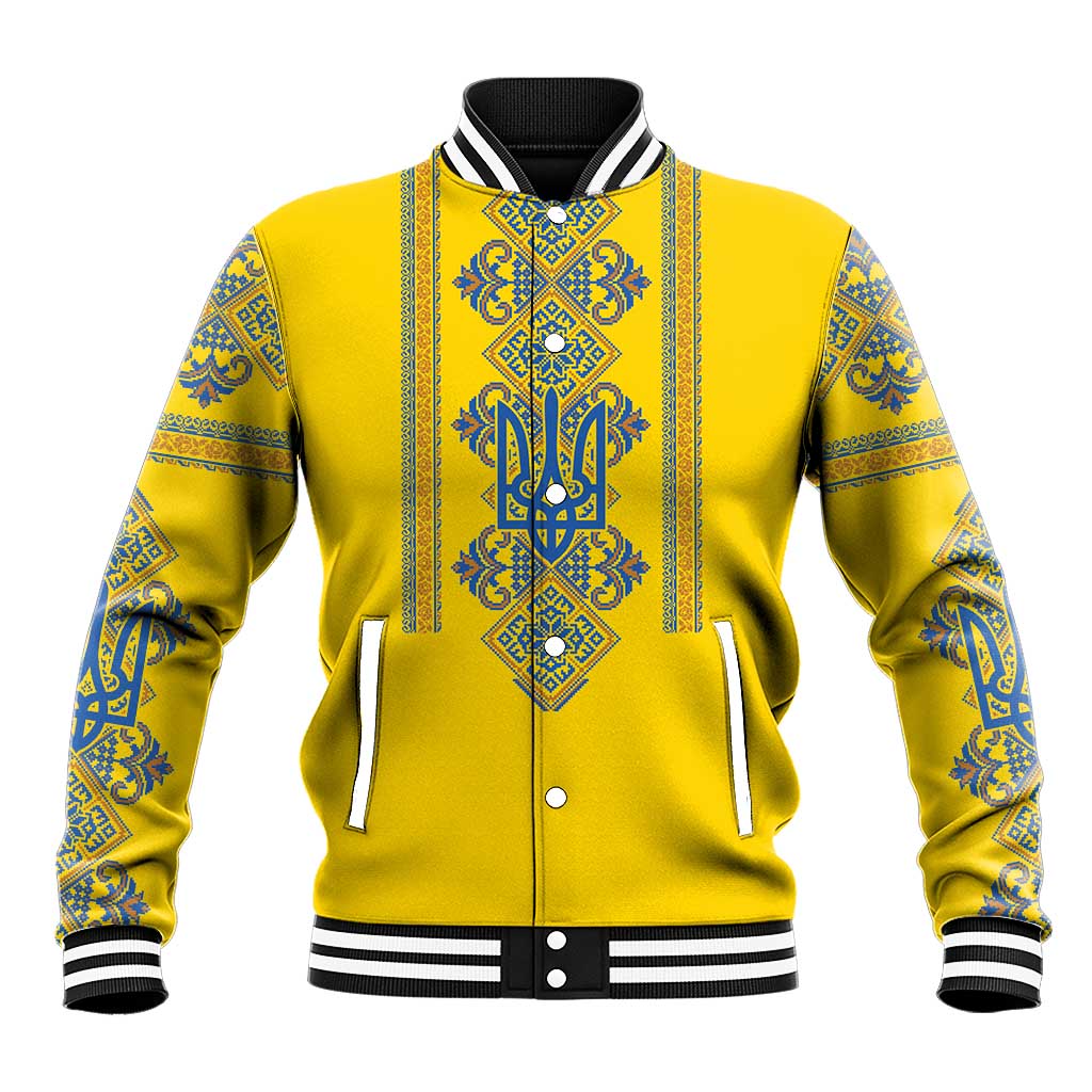 Vyshyvanka Day Baseball Jacket Ukrainian Folk Traditions Pattern Yellow Version