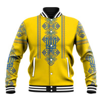 Vyshyvanka Day Baseball Jacket Ukrainian Folk Traditions Pattern Yellow Version