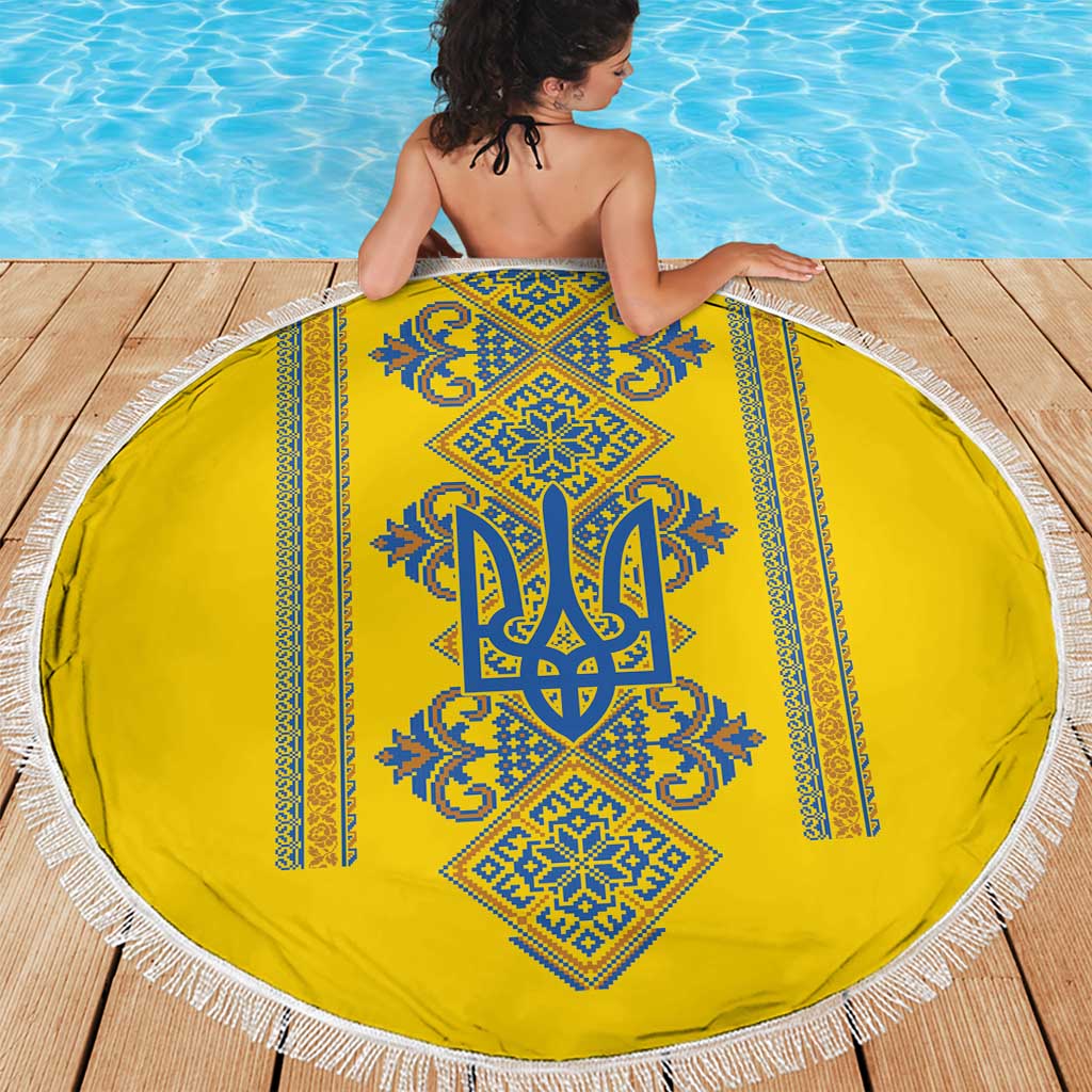 Vyshyvanka Day Beach Blanket Ukrainian Folk Traditions Pattern Yellow Version