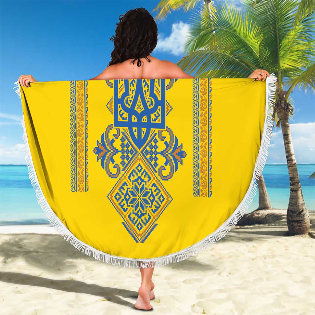 Vyshyvanka Day Beach Blanket Ukrainian Folk Traditions Pattern Yellow Version
