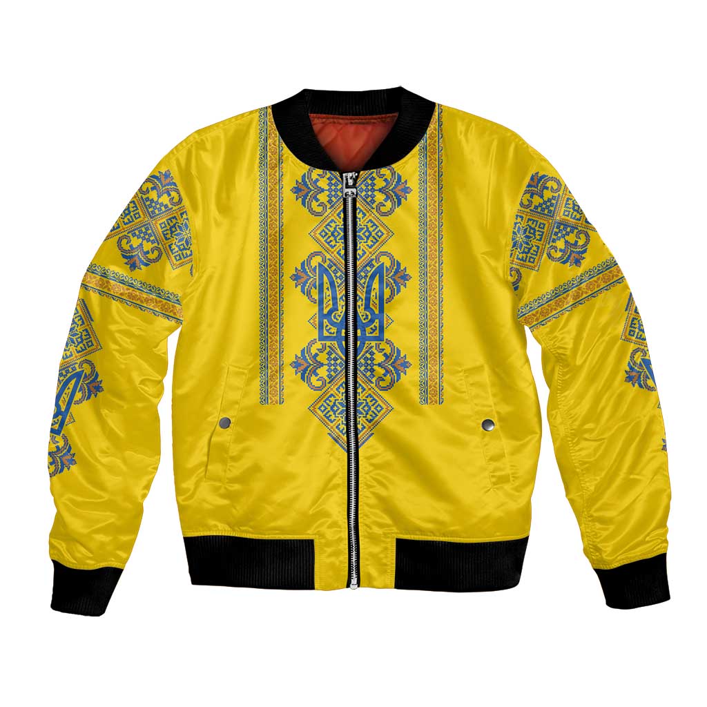 Vyshyvanka Day Bomber Jacket Ukrainian Folk Traditions Pattern Yellow Version