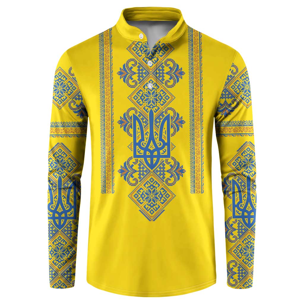 Vyshyvanka Day Button Sweatshirt Ukrainian Folk Traditions Pattern Yellow Version