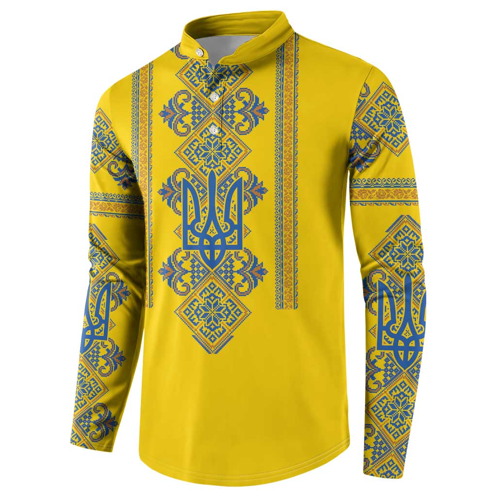 Vyshyvanka Day Button Sweatshirt Ukrainian Folk Traditions Pattern Yellow Version