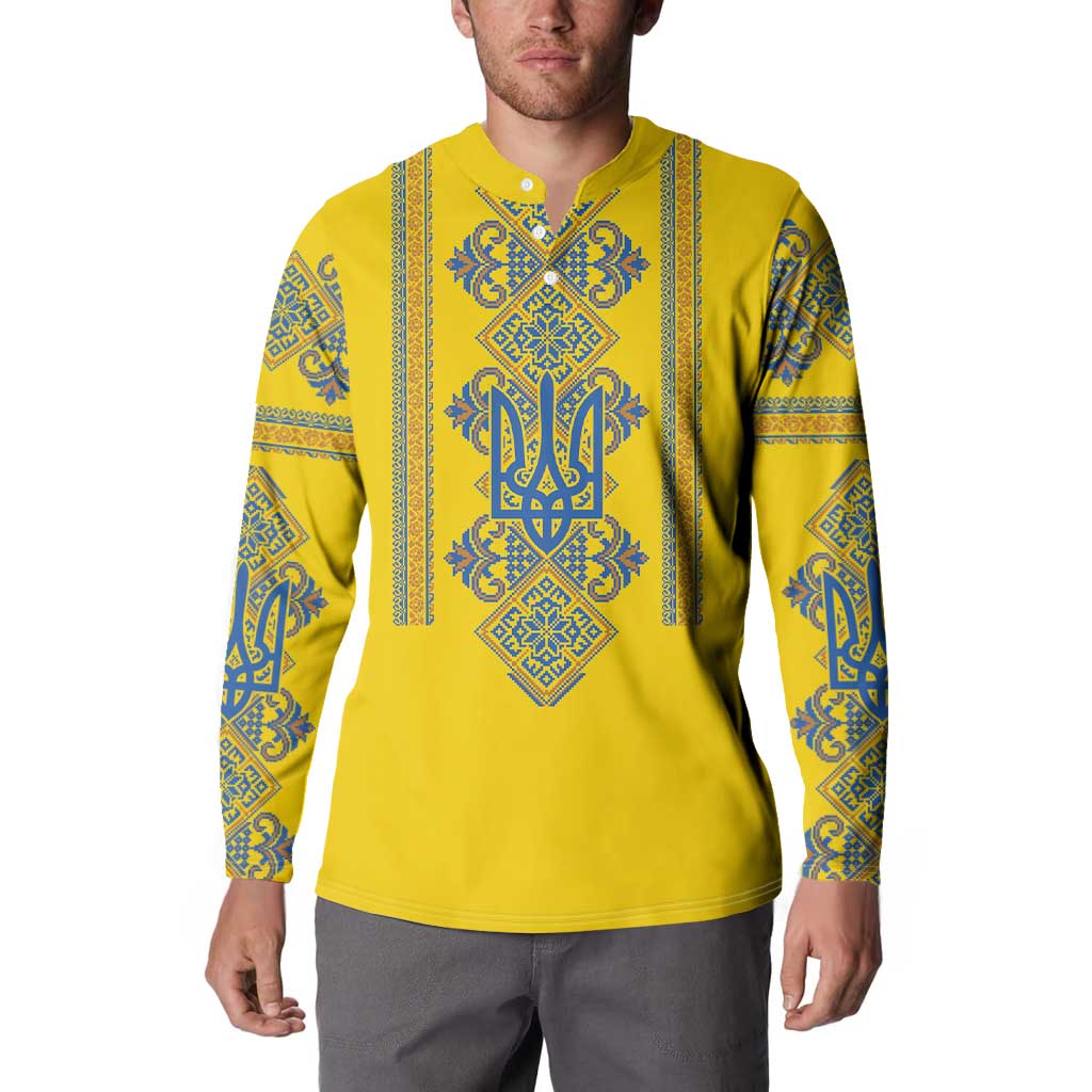 Vyshyvanka Day Button Sweatshirt Ukrainian Folk Traditions Pattern Yellow Version