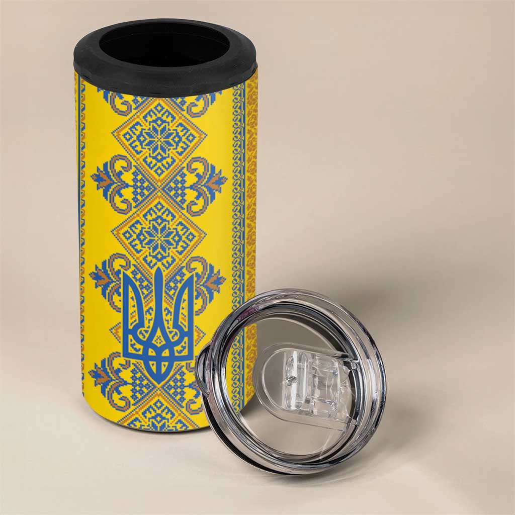 Vyshyvanka Day 4 in 1 Can Cooler Tumbler Ukrainian Folk Traditions Pattern Yellow Version