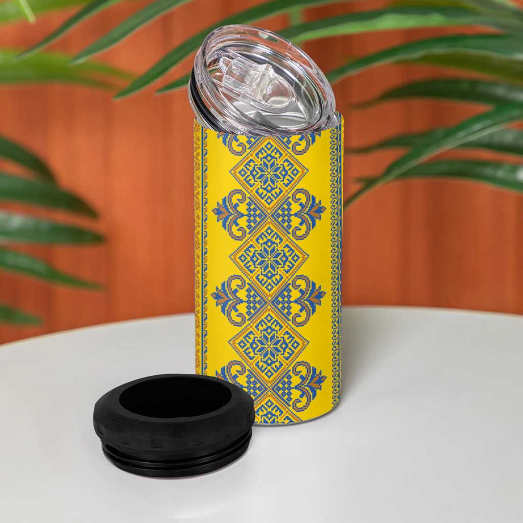Vyshyvanka Day 4 in 1 Can Cooler Tumbler Ukrainian Folk Traditions Pattern Yellow Version