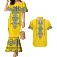 Vyshyvanka Day Couples Matching Mermaid Dress and Hawaiian Shirt Ukrainian Folk Traditions Pattern Yellow Version