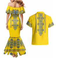 Vyshyvanka Day Couples Matching Mermaid Dress and Hawaiian Shirt Ukrainian Folk Traditions Pattern Yellow Version