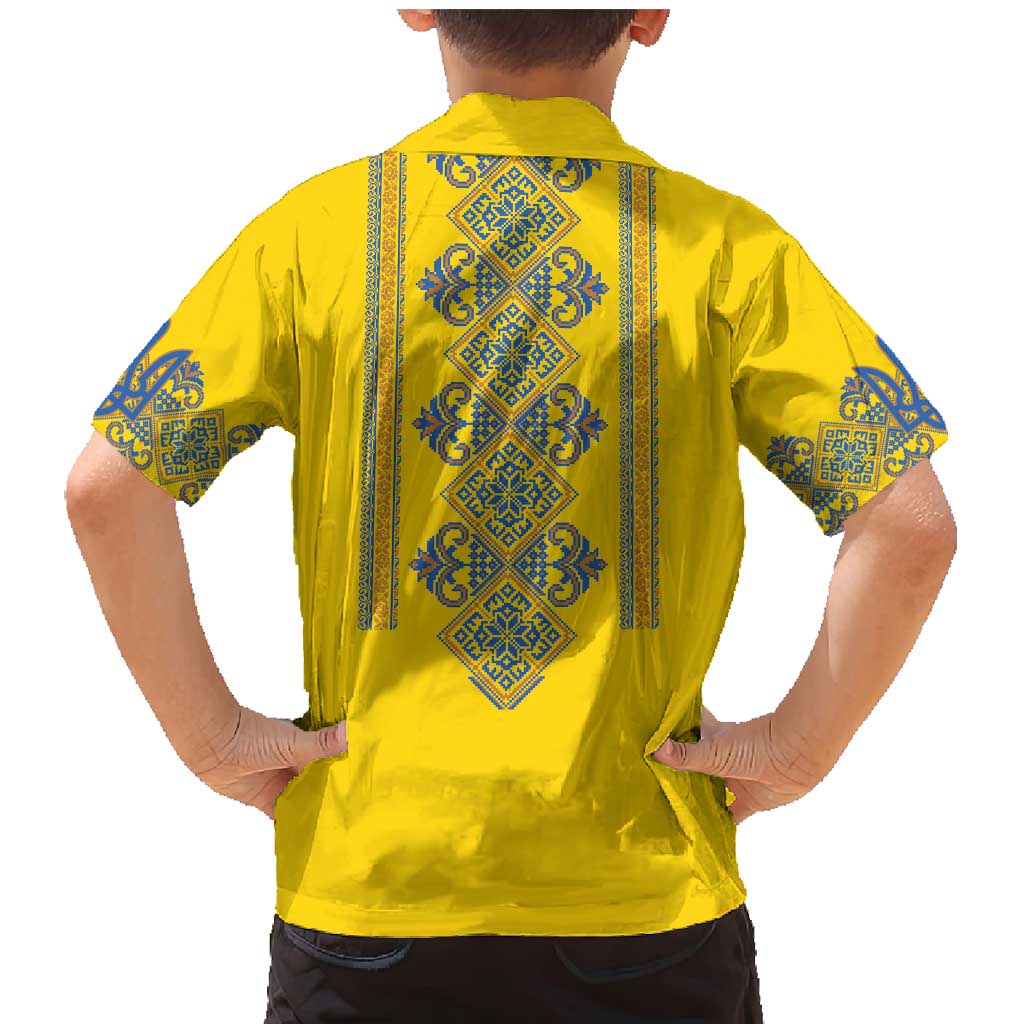 Vyshyvanka Day Family Matching Mermaid Dress and Hawaiian Shirt Ukrainian Folk Traditions Pattern Yellow Version