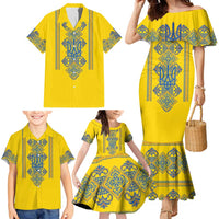 Vyshyvanka Day Family Matching Mermaid Dress and Hawaiian Shirt Ukrainian Folk Traditions Pattern Yellow Version