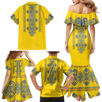 Vyshyvanka Day Family Matching Mermaid Dress and Hawaiian Shirt Ukrainian Folk Traditions Pattern Yellow Version