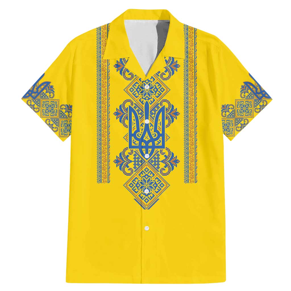 Vyshyvanka Day Family Matching Mermaid Dress and Hawaiian Shirt Ukrainian Folk Traditions Pattern Yellow Version