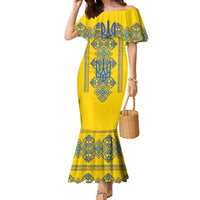 Vyshyvanka Day Family Matching Mermaid Dress and Hawaiian Shirt Ukrainian Folk Traditions Pattern Yellow Version