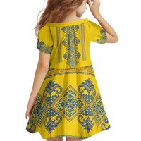 Vyshyvanka Day Family Matching Off The Shoulder Long Sleeve Dress and Hawaiian Shirt Ukrainian Folk Traditions Pattern Yellow Version