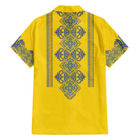 Vyshyvanka Day Family Matching Off The Shoulder Long Sleeve Dress and Hawaiian Shirt Ukrainian Folk Traditions Pattern Yellow Version