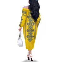 Vyshyvanka Day Family Matching Off The Shoulder Long Sleeve Dress and Hawaiian Shirt Ukrainian Folk Traditions Pattern Yellow Version