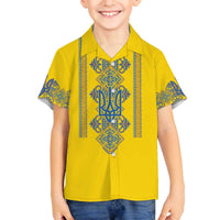 Vyshyvanka Day Family Matching Off The Shoulder Long Sleeve Dress and Hawaiian Shirt Ukrainian Folk Traditions Pattern Yellow Version