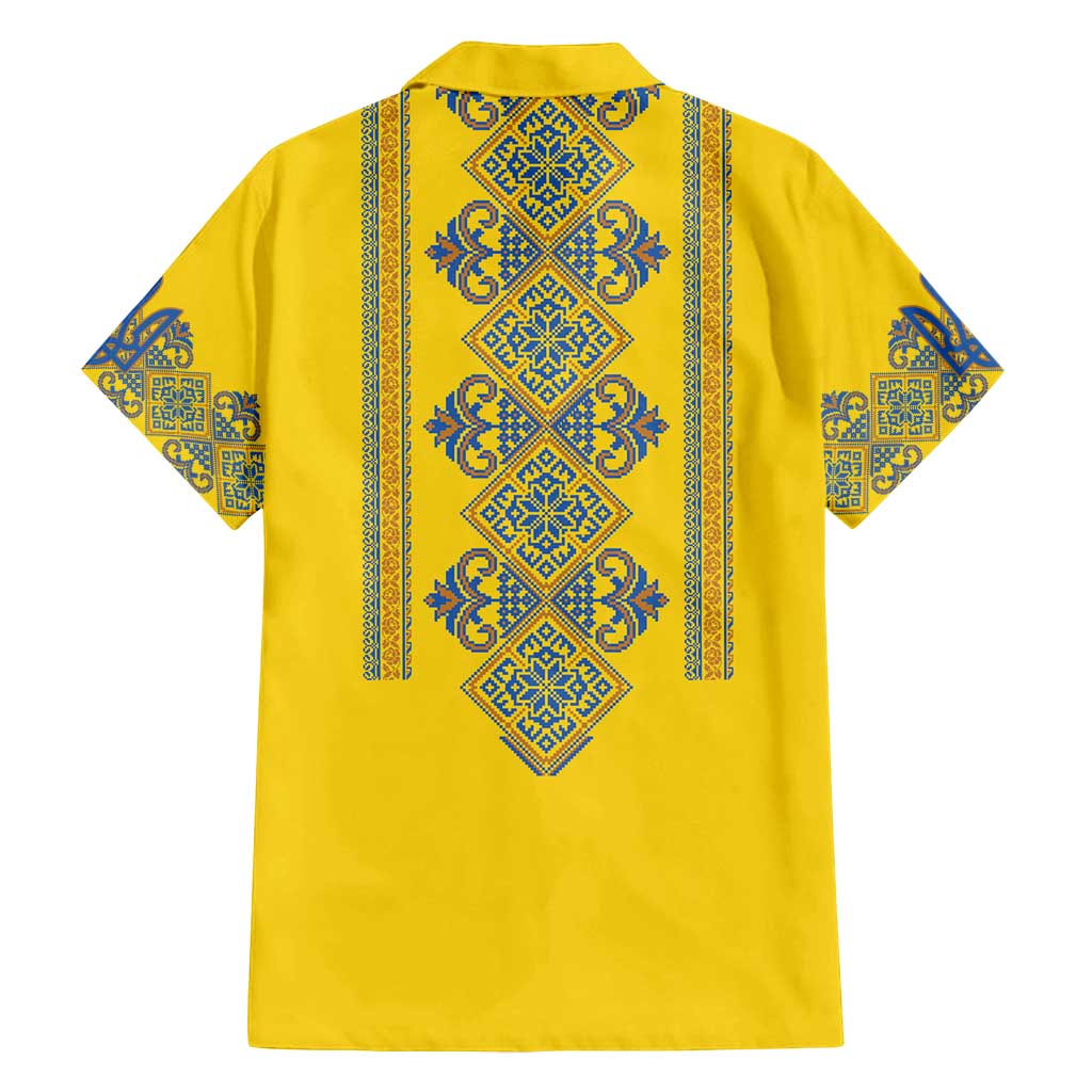 Vyshyvanka Day Family Matching Off Shoulder Maxi Dress and Hawaiian Shirt Ukrainian Folk Traditions Pattern Yellow Version