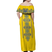 Vyshyvanka Day Family Matching Off Shoulder Maxi Dress and Hawaiian Shirt Ukrainian Folk Traditions Pattern Yellow Version